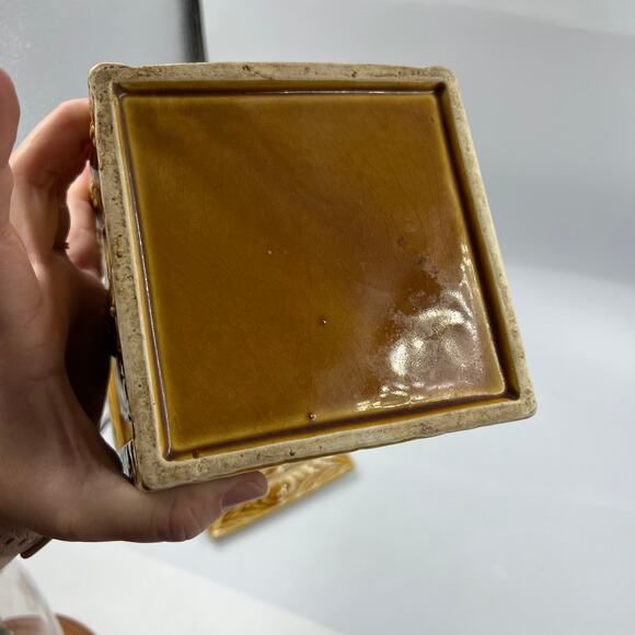 Vintage Village Inn Ceramic Faux Wood Cookie Jar 1762 Ship Building Nautical - Picture 6 of 13